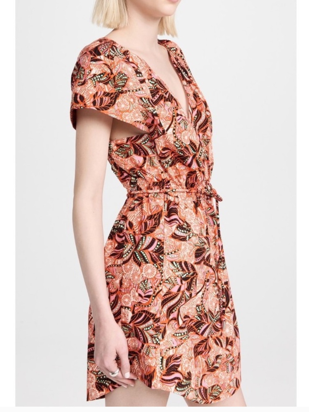 A.L.C. Alice dress orange-Pink Print V-Neck Drawstring Mini Dress size 4 - Picture 11 of 11